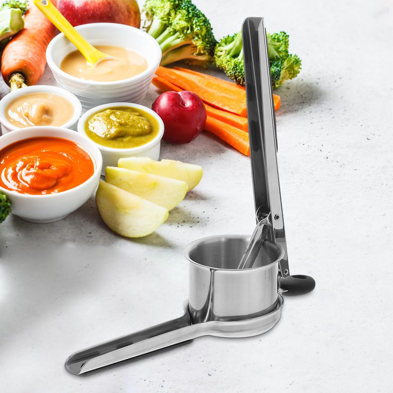 Gatuida Presse-purée Manuel en Acier Inoxydable Robuste, Presse-aliments Cuisine, Petit Format Compact, Outil Multifonction pour Purée de Pommes de Terre, Légumes et Fruits, Nettoyage