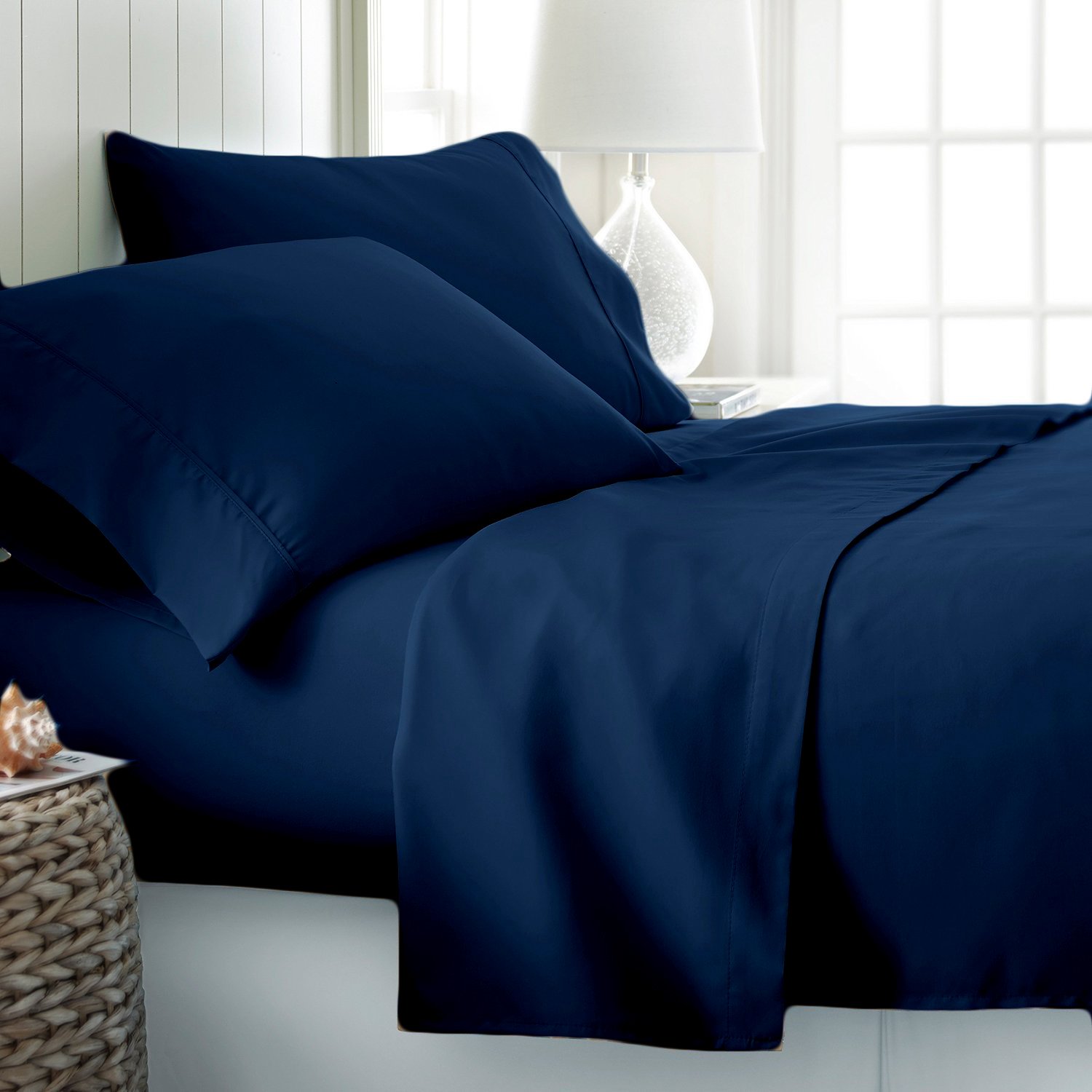 Jasmin Elinor Navy 100% Egyptian Cotton 200 Thread Count Fitted Sheet (Single, )