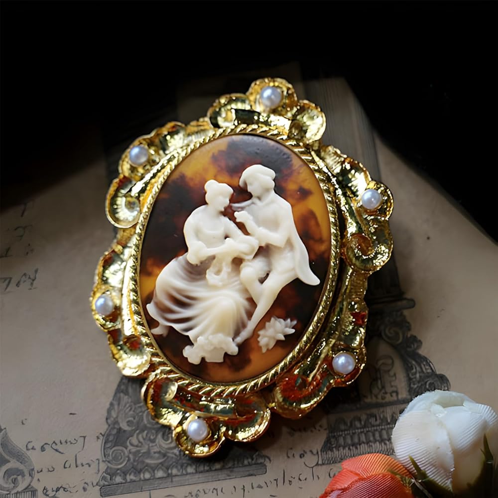 アクセサリー Antique Cameo Brooch Amazon.com: Cameo Brooches for Women Vintage, Brown Cameo