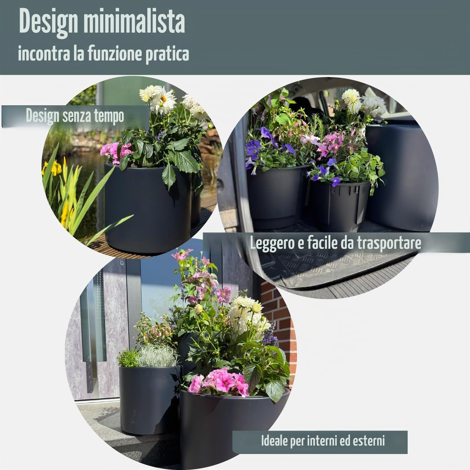 Prosperplast Vaso da fiori con inserto HEOS, in plastica robusta, per interni ed esterni, resistente ai raggi UV e al gelo, antracite, 46,8 x 45 cm
