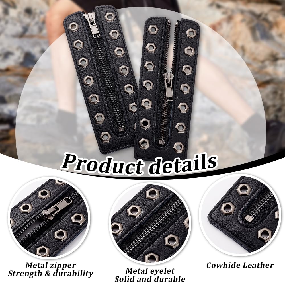 PH PandaHall 2pcs Leather Lace-in Boot Zipper Inserts, x Inch Black  Cowhide Tieless Shoe Laces Eyelets Zipper Boot Laces Holes No Tie Shoe