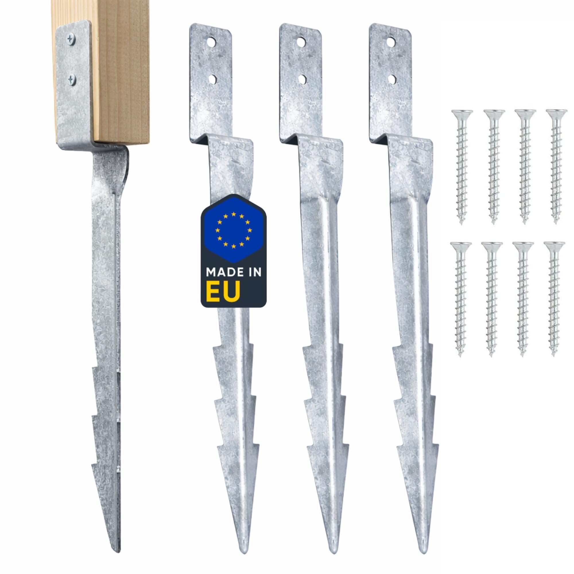 Clever Leon Swing Set Anchors Heavy Duty - Ground Anchors and Garden Ground Spikes for Climbing Frame - Galvanised Steel Playset Anchor Kit 43cm Deep with Screws (4 Pack)