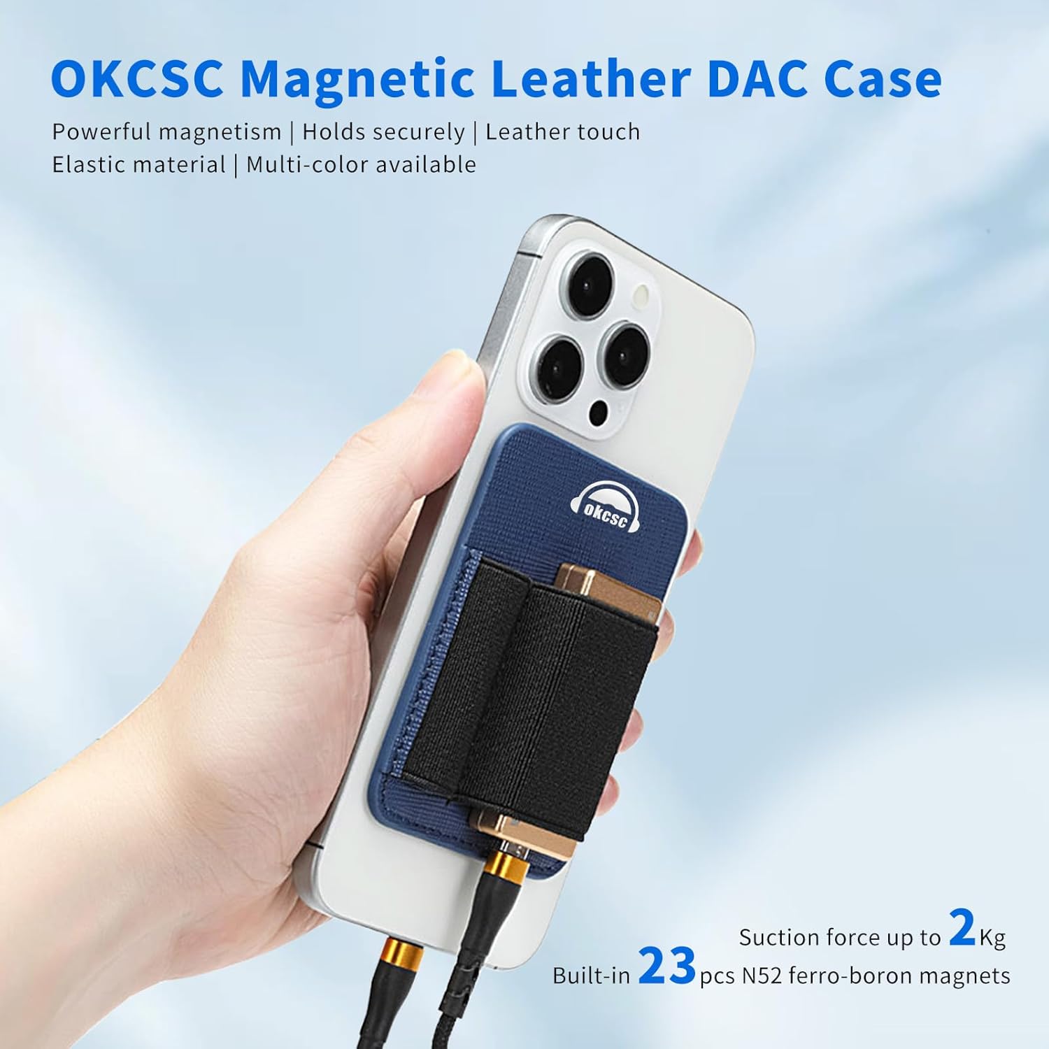 okcsc Magnetic DAC Case, DAC Pocket, Cell Phone Back Clip DAC accesorries, Black Double Pocket | 2kg Strong Hold | PU Leather + Elastic Storage, Black Double Bag