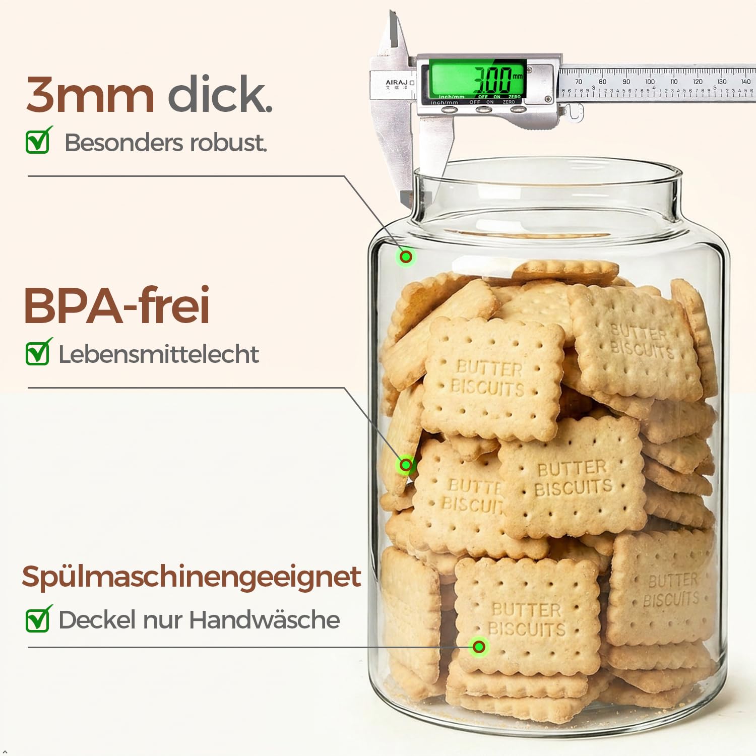 ComSaf Vorratsgläser mit Deckel, Glasbehälter, Vorratsdosen Glas 3,9 L × 2, Zylindrisch Borosilikatglas, Akazienholzdeckel Luftdicht mit Messlöffel & Etiketten für Mehl, Cornflakes, Müsli, Keks