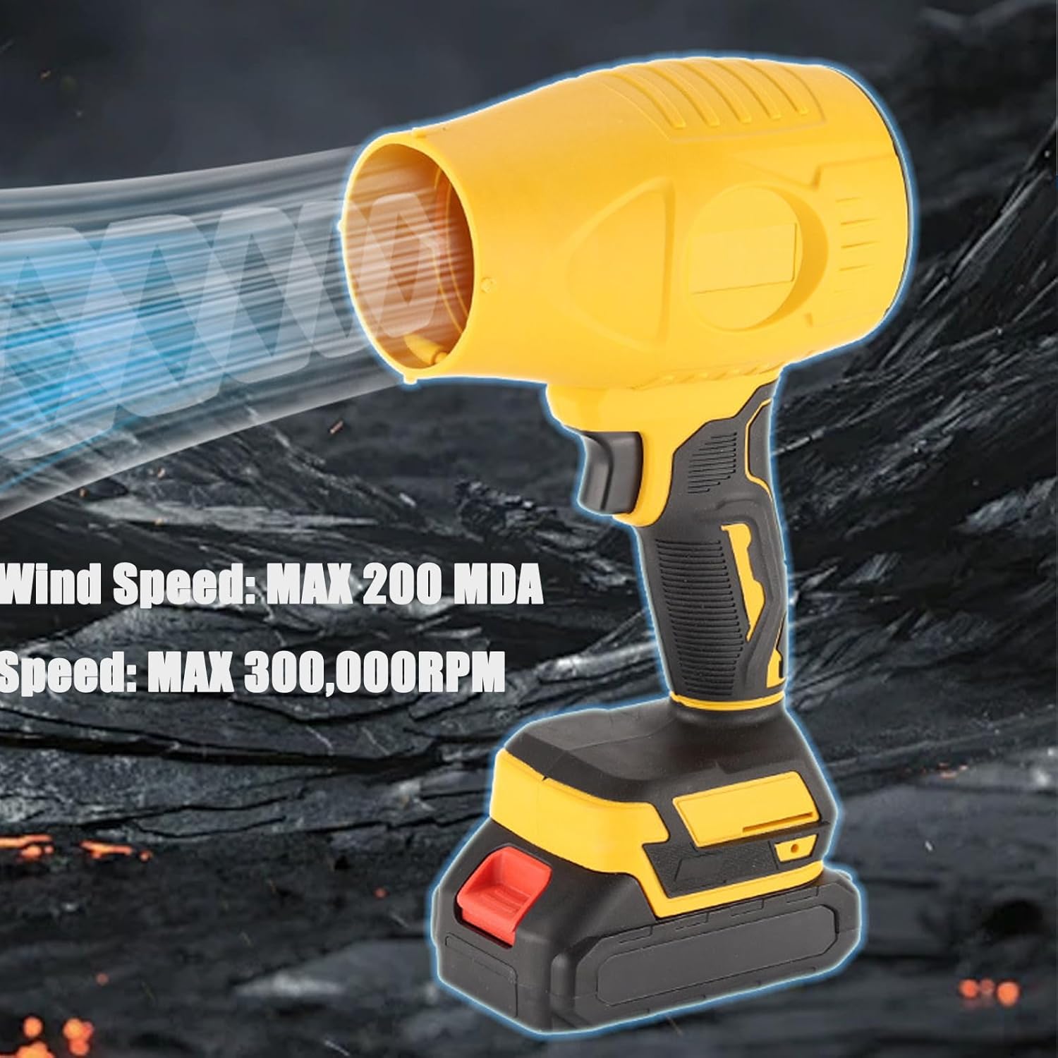 Cordless Leaf Blower, Powerful Hand Blower with Extended Nozzle, Handheld Turbo Jet Blower for Garden Clearance, Lawn Care, 300,000 RPM, with Two Batteries & Charger