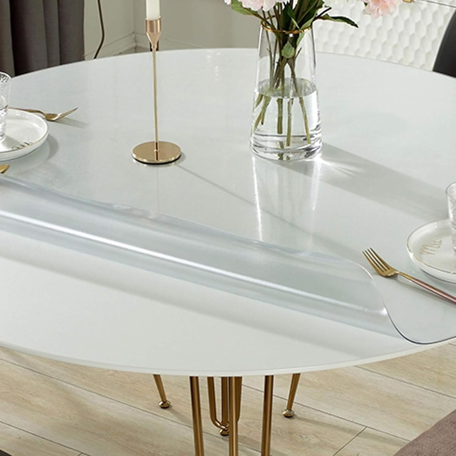 Clear Table Cover Protector Round Floor Mat Pvc Vinyl Bar Dining Tabletop Furniture Pad Wipeable Easy To Clean Tablecloth Thicken 1.5mm For Coffee,glass,dining Room Tabl(Size:90cm/35..4in,Color:Clear)