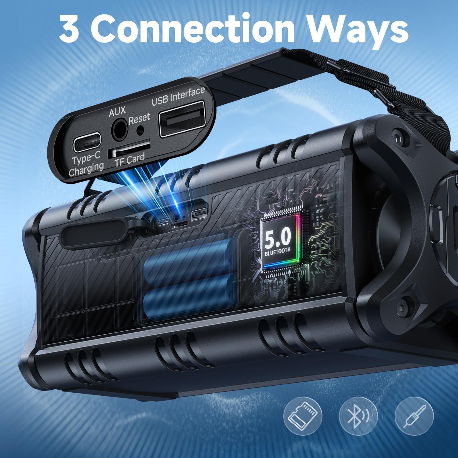 W-KING Bluetooth Speaker, 90W Max Portable Outdoor Speaker Loud, IPX6 Waterproof/50W Deep Bass Subwoofer/40H/EQ/Dual Pairing/TF/AUX, Large Boombox Speakers Bluetooth Wireless for Party/Beach/Jobside - Image 8