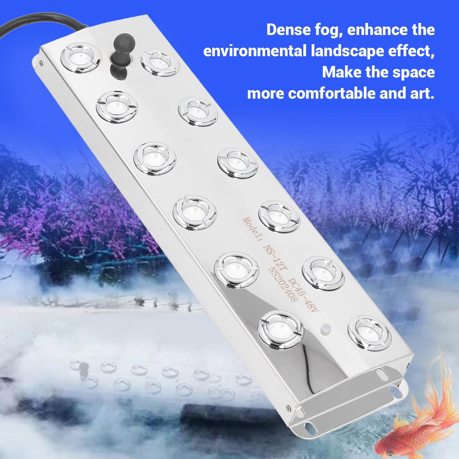 FTVOGUE 12 Cabezas Ultrasónica Fabricante de Niebla de Niebla Ultrasónica con Float 400W Impermeable Suministro de Alimentación de Invernadero de Invernadero para Estanque