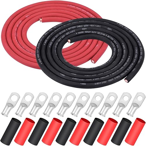 Miniatura 15 de iGreely Alambre Calibre 6 AWG 20 Pies Negro + 20 Pies Rojo Batería de Soldadura Cable Ultra Flexible de Cobre Puro + 5 pzs de Conectores de Terminal