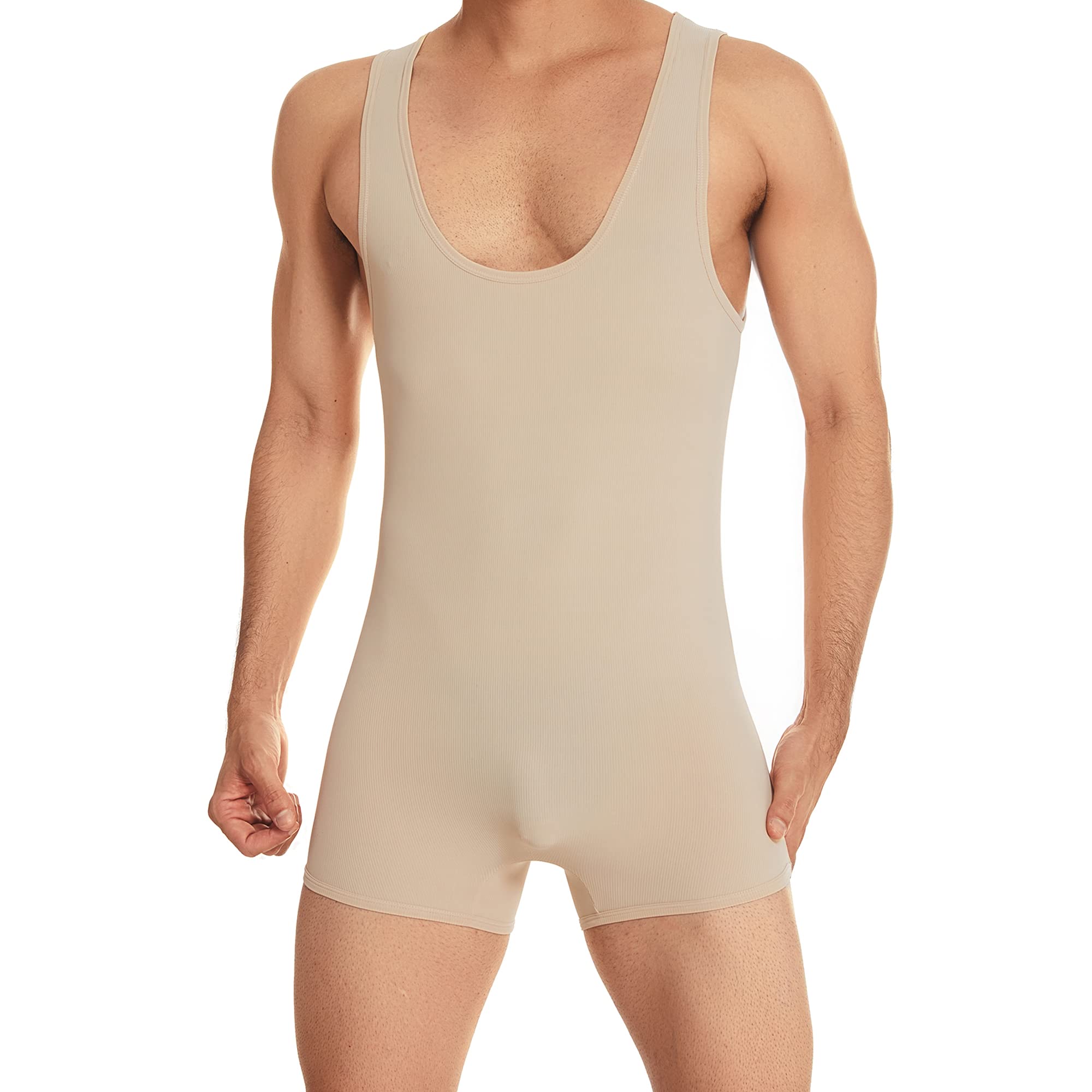 YUFEIDA Maglietta Sportiva da Uomo Body Slim Fit Body One Piece Active Shirt Sheer Soft Wrestling Singlet Bodywear