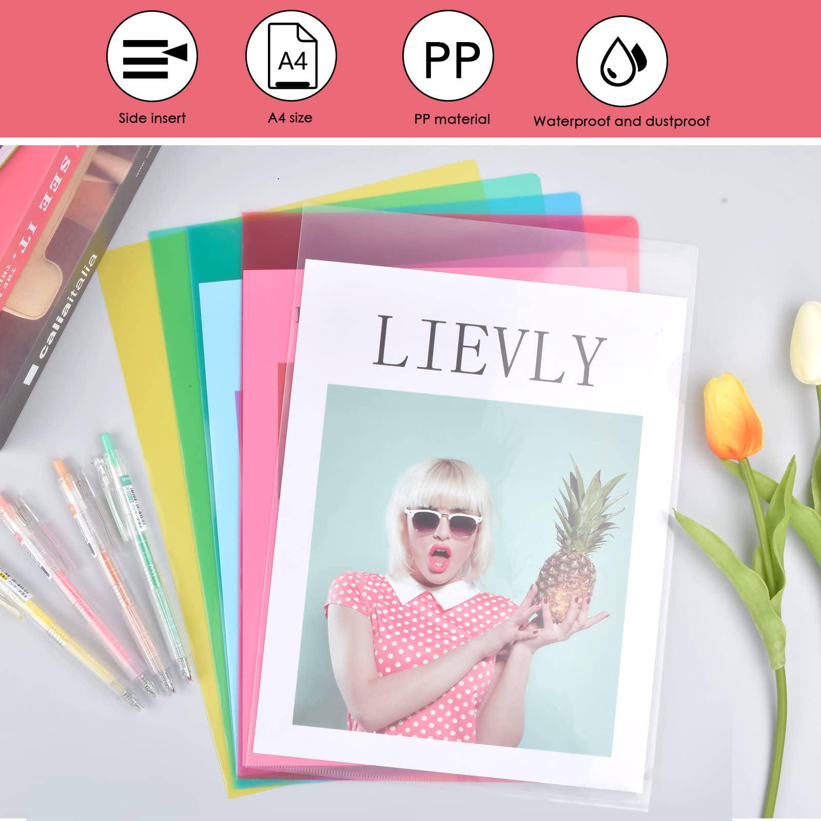 25 Cartelline A L Trasparenti A4 - Buste Plastica Multicolore Per Documenti Ufficio E Scuola - Foto 12