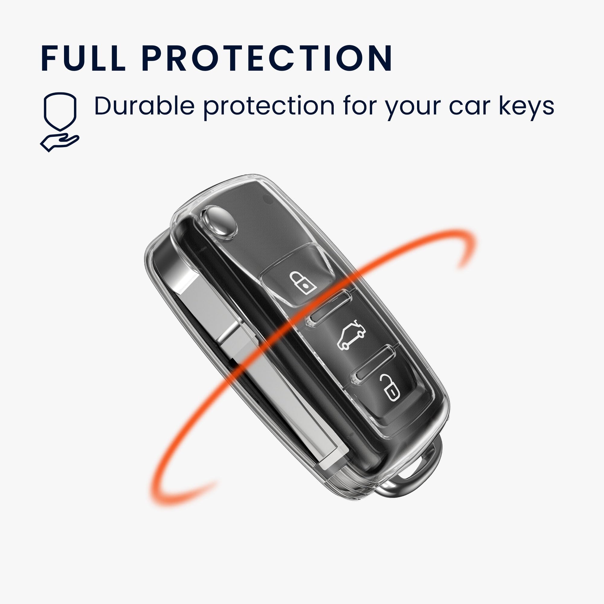 kwmobile Car Key Case - Compatible with VW Skoda SEAT 3 Button Car Key Cover - Transparent TPU Shell - Image 3