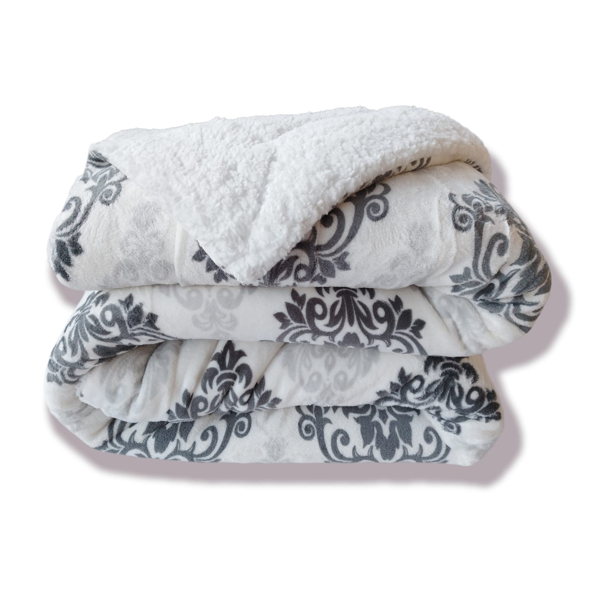 Mercatienda Edredón de Invierno Vintage Matrimonio 135/150cm Disponible en 90cm Estampado Gris sedalina y Sherpa de Color Blanco 600grs de Borreguito de 240 x 270cm Incluye cuadrantes de 50_x_70cm