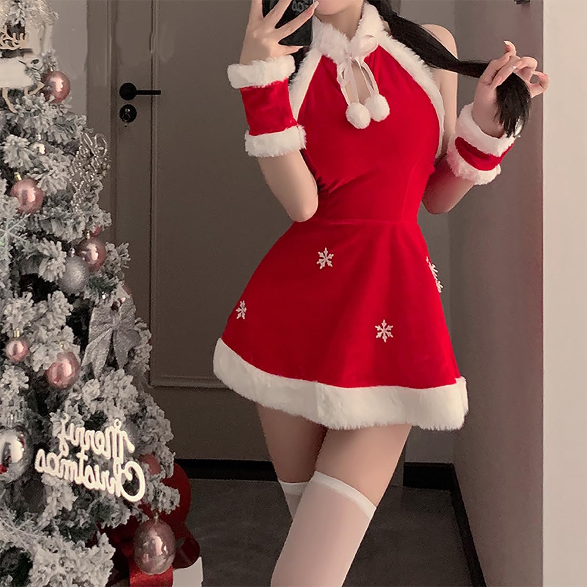 Sexy Mrs Claus Outfits Christmas Dresses Lingerie Sets for Women Naughty Outfits Santa Corset Elf Halloween Costumes Red