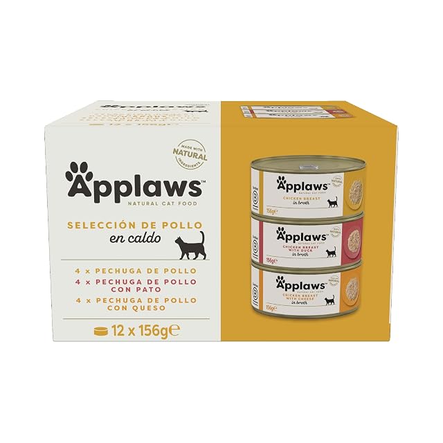 Applaws Comida Húmeda Natural 100% Pollo Multipack en Caldo para Gatos - Pack contiene 12 latas de 156g