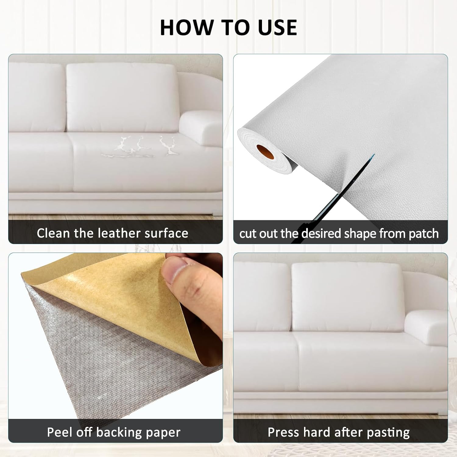 AOOTOOLINK Leather Repair Patch 17X237 Inch Self Adhesive Leather Repair, Large Leather Repair Tape for Couches, Furniture, Car Seats, Cabinets, Sofa, Handbags (White, 17X237 Inch)