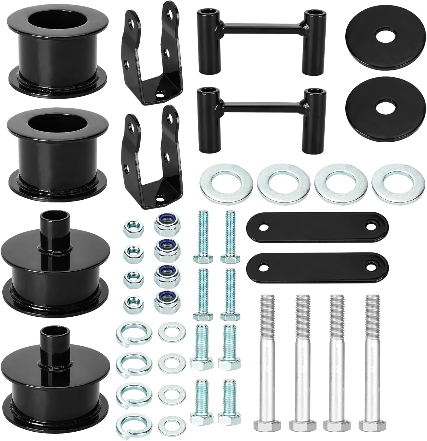 2.5" Full Suspension Leveling Lift Kit Fit for 2007-2018 Wrangler, 2018-2018 Wrangler JK, Front & Rear Coil Spring Spacers w/Shock Relocation Brackets and Brake Line Relocation Brackets