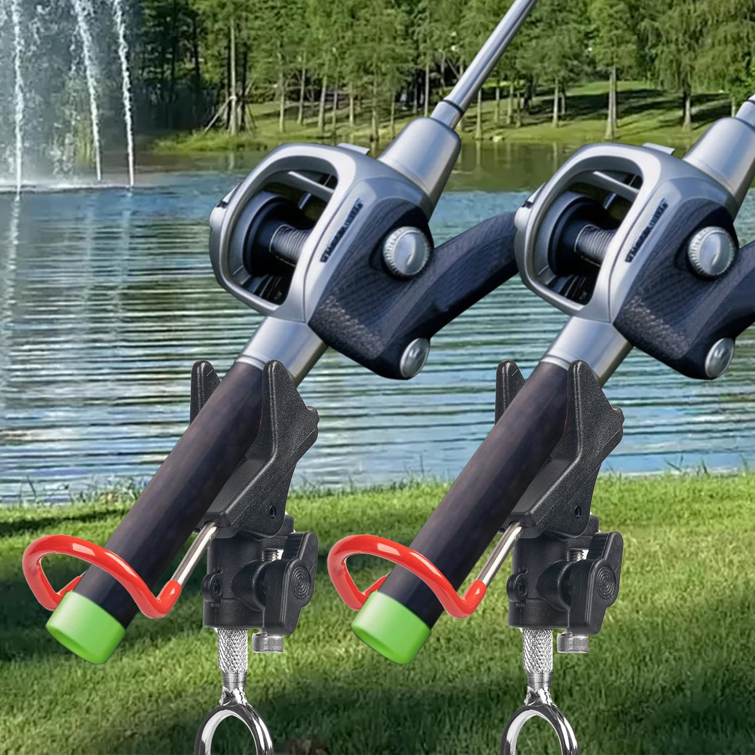2 soportes para caña de pescar, de acero inoxidable ajustable en 360°, para pesca en ribera, pesca en mar, pesca en reservorio