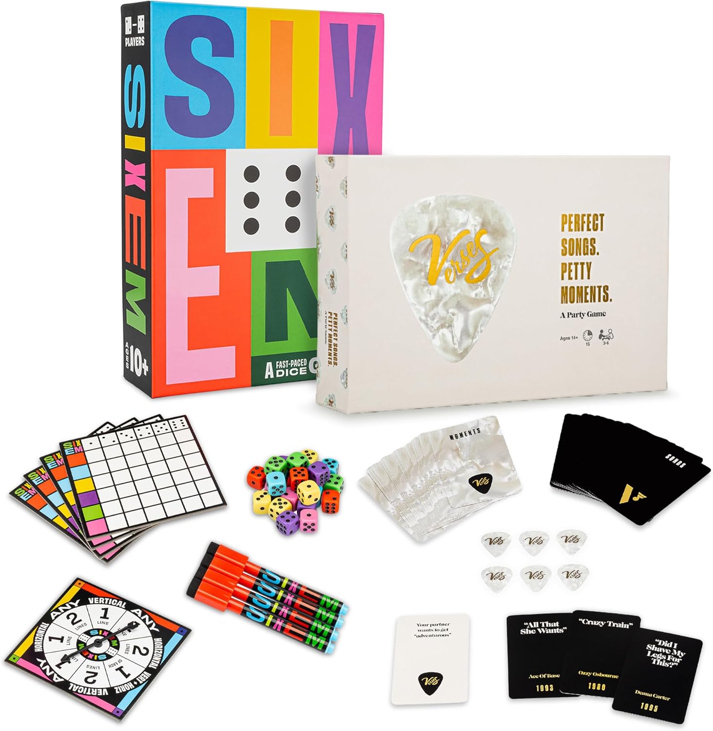 Hootenanny Games Sixem Dice Game and Verses Music Card Game