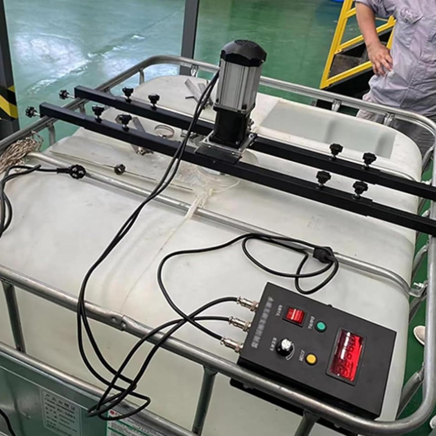 IBC Paint Mixer, Commercial Electric Tank Mixer Machine, with Support Hanger, Stainless Steel Rod & Blade, Folding Propeller, for Ink Dissolver Agitator