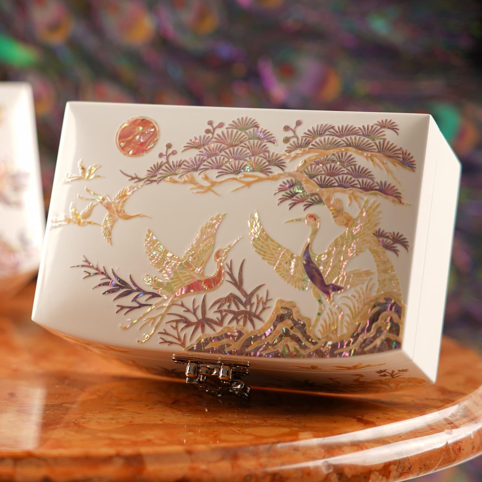 February Mountain Schmuckkästchen aus Perlmutt für Damen, Mädchen, Ehefrau, für Ohrringe, Armbänder, Ringe, Uhren, Jahrestag, Geburtstag, Weihnachten, Geschenke für Frauen (White_Crane)