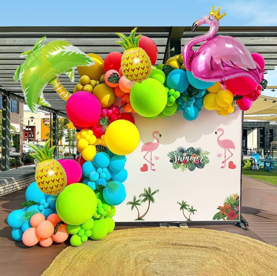 Flamingo Tropical Balloon Garland kit Hot Pink Teal Orange Mylar Pineapple Palm Ballloon arch For Summer Beach Hawaiian Luau Aloha Birthday Baby Shower Party Decorations