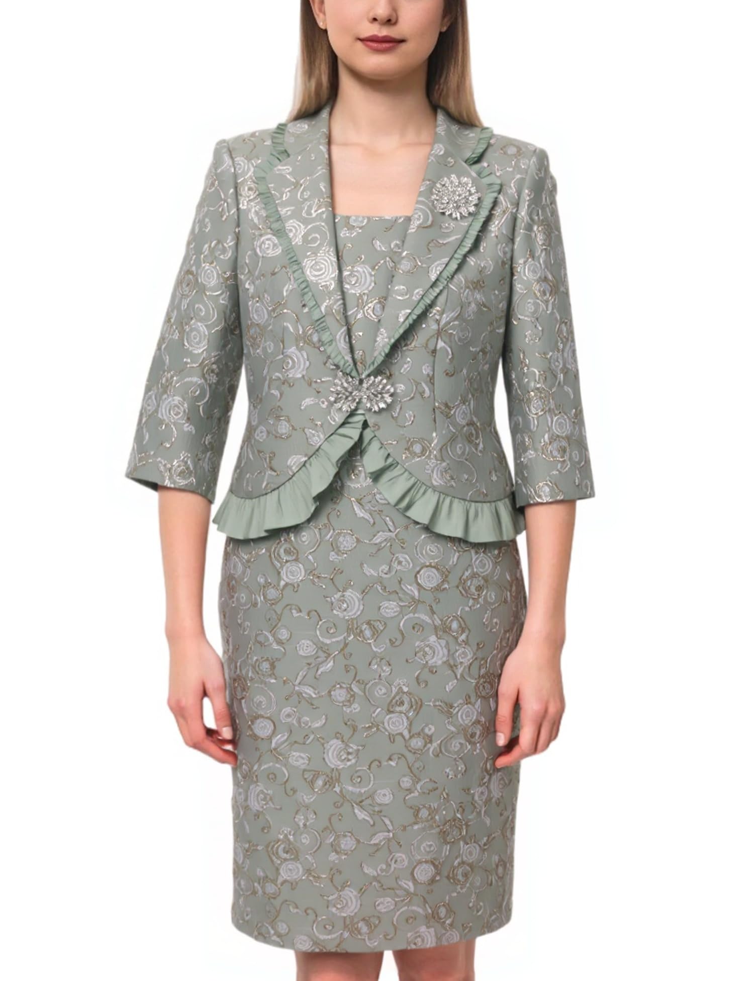 Womens 2-Piece Church Suit Plus Size Formal Attire Elegance Outfits Jacquard Embroidery Mother of The Bride Formal Occasion
