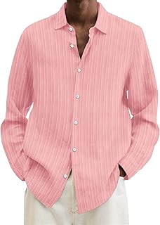 [Yammkia] シャツ メンズ 長袖 無地 ボタンダウンシャツ ストライプ 速乾 ワイシャツ 人気 オープンカラー 夏服 吸汗速乾 アメカジ 長袖シャツ ゆるい 綿麻 カッターシャツ かっこいい トップス 普段着 ビジネス