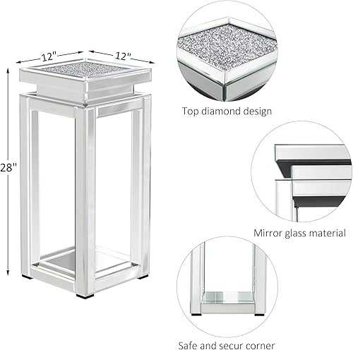Miniatura 5 de ENENE Mesa auxiliar decorativa de cristal para sala de estar, espacios pequeños, mesita de noche, moderna mesa de acento con pedestal para
