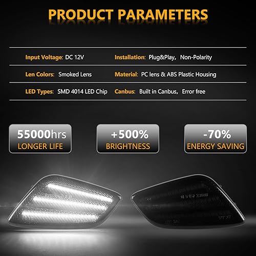 Miniatura 3 de POPMOTORZ Luces de marcador laterales para guardabarros delanteros, lámparas LED blancas de señal de giro compatibles con Jeep Wrangler TJ