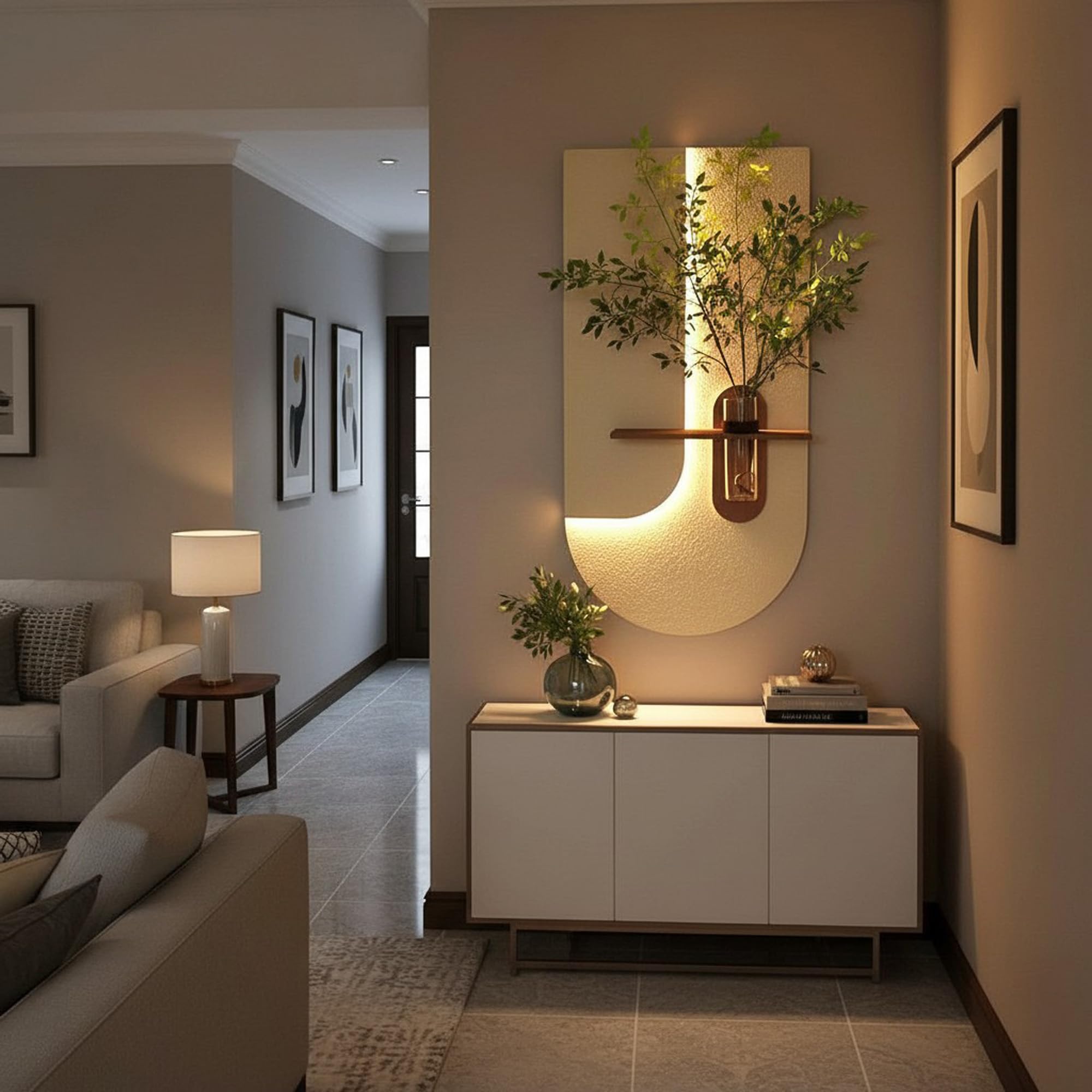 Arnusa WD001 - Quadro da parete 3D con illuminazione a LED e vaso di vetro decorativo, decorazione da parete, 100 x 50 cm