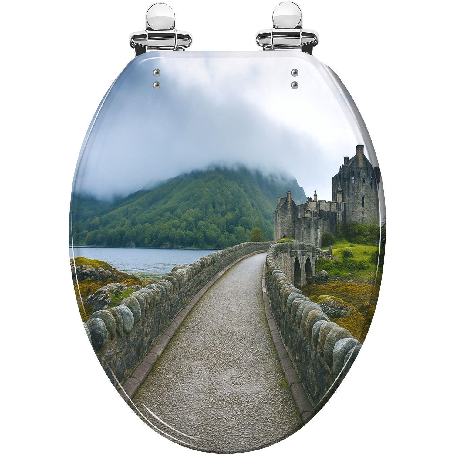 Resin Elongated Toilet Seat with Slow-Close Lid and Quick-Release Hinges(Multi3,18.5x14.5)