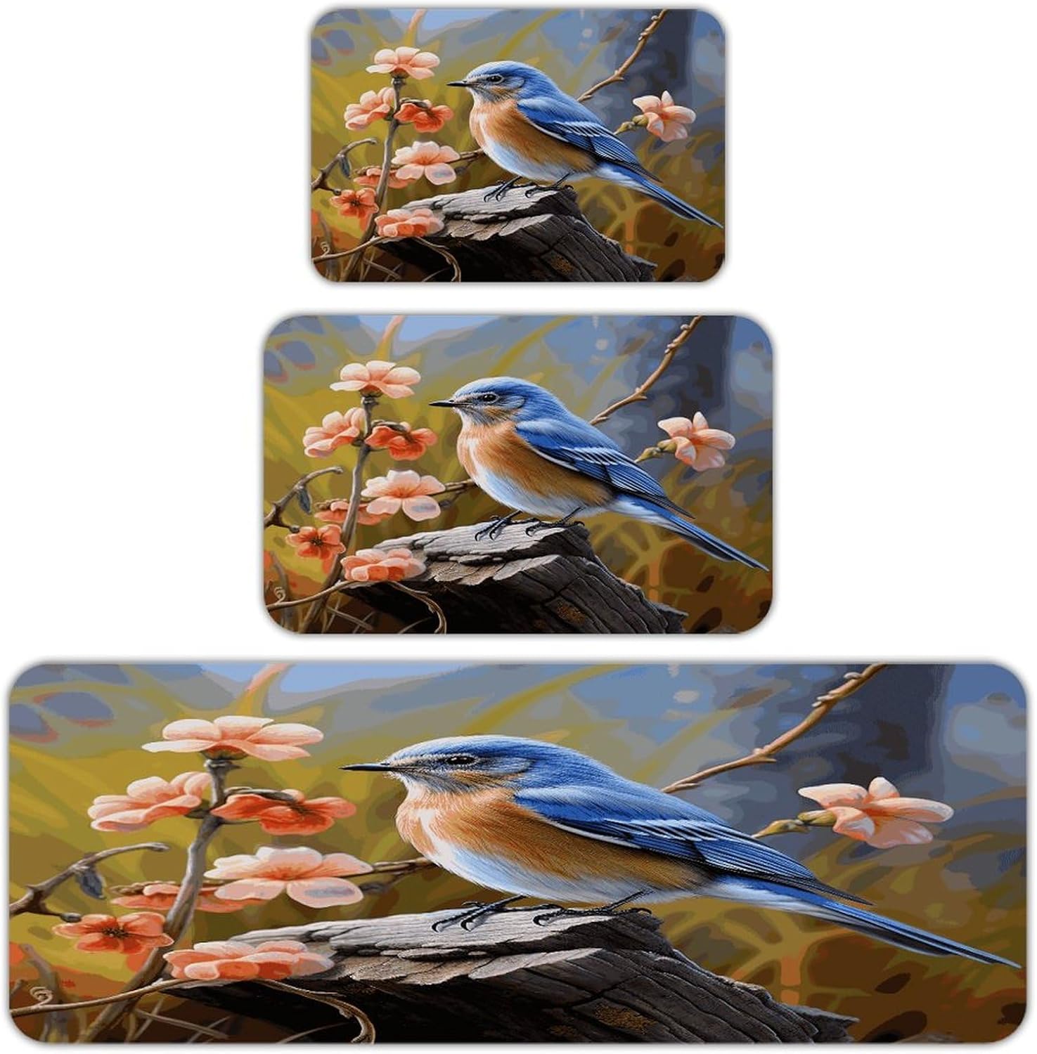 Eastern Bluebird Kitchen Mats Soft Absorbent Rugs for Floor Non Slip Washable Kitchen Mats Fashion Rectangular Rugs for Three-Piece Set for Laundry Office Home Sink