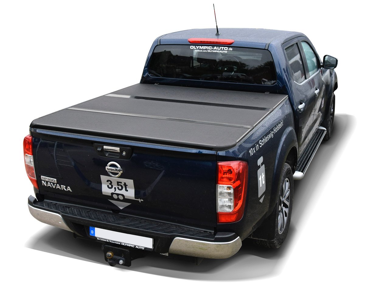 Laderaumabdeckung - 3-teilig klappbar - Aluminium schwarz pulverbeschichtet kompatibel mit Nissan Navara D40 (2005-2014) Doppelkabine