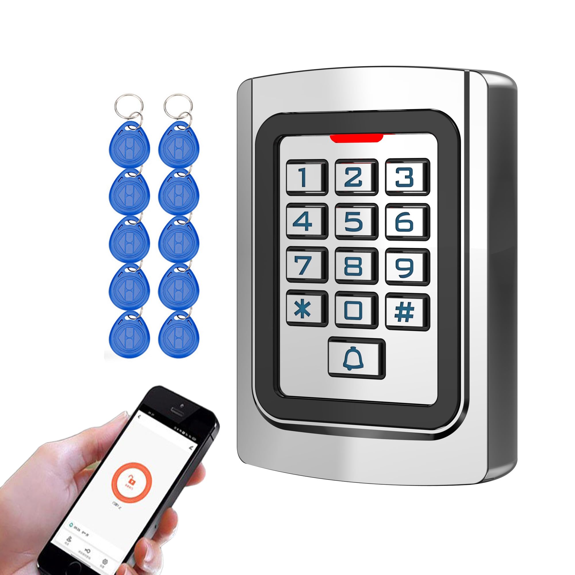 YAVIS Control de Acceso WiFi Tuya para Puerta y Portón, Teclado con Código RFID 125kHz + 10 Llaveros ID, Carcasa Metálica IP68, WG26, App + Pin + RFID, Gestión Remota, Oficina Tienda (K10)