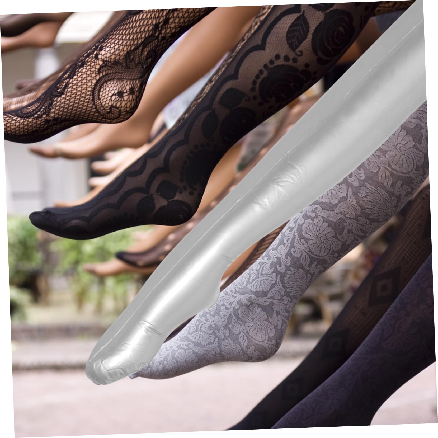 Homoyoyo Mannequin Design de Présentation pour PVC Gonflable Pied Argenté Réaliste Élégant de Chaussettes et Bas pour Vitrines Commerciales
