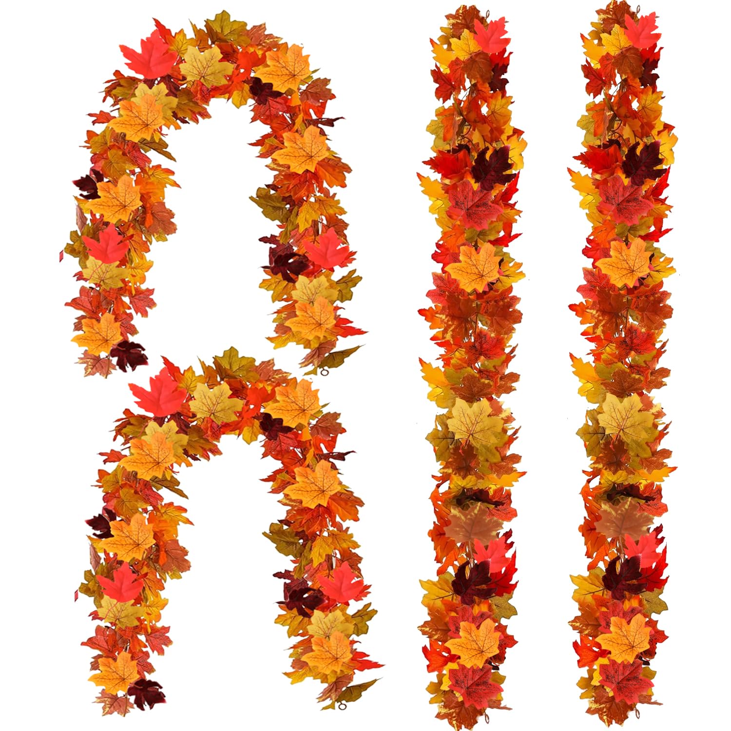 Feiloreva 4Pack 4 Pack 175Cm Artificial Maple Leaf Garland, Autumn Fall Hanging Vine Decoration For Thanksgiving, Halloween, Wedding, Fireplace, Christmas, Indoor Outdoor Autumn Foliage Decor
