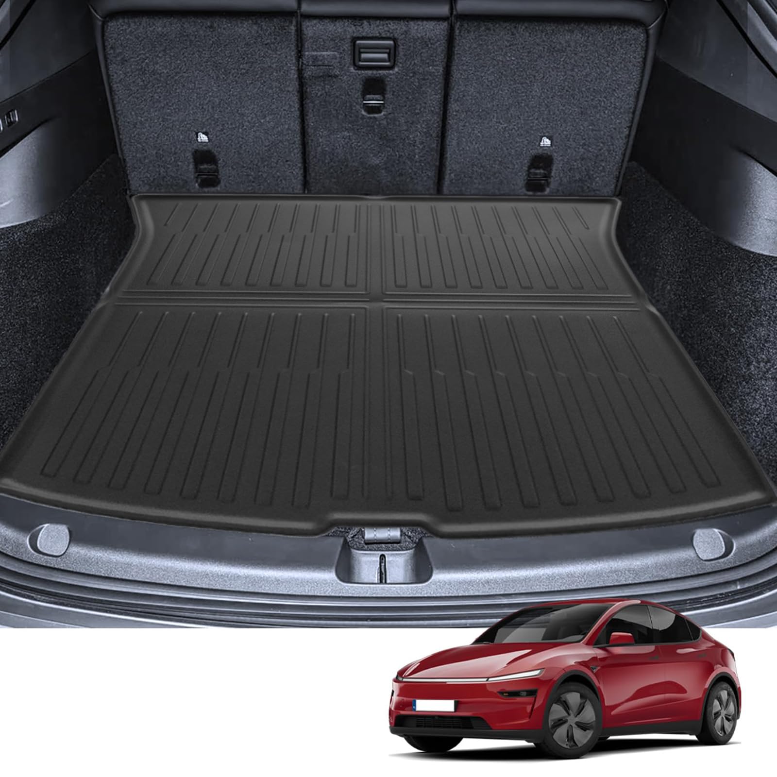 Neues Upgrade Kofferraummatte für Tesla Model Y, Kofferraumschutz für Model Y (5-Sitzer) 2025 Juniper, Kofferraummatte aus TPE Material, Rutschfester wasserdichter und klappbar(Schwarz Neu)