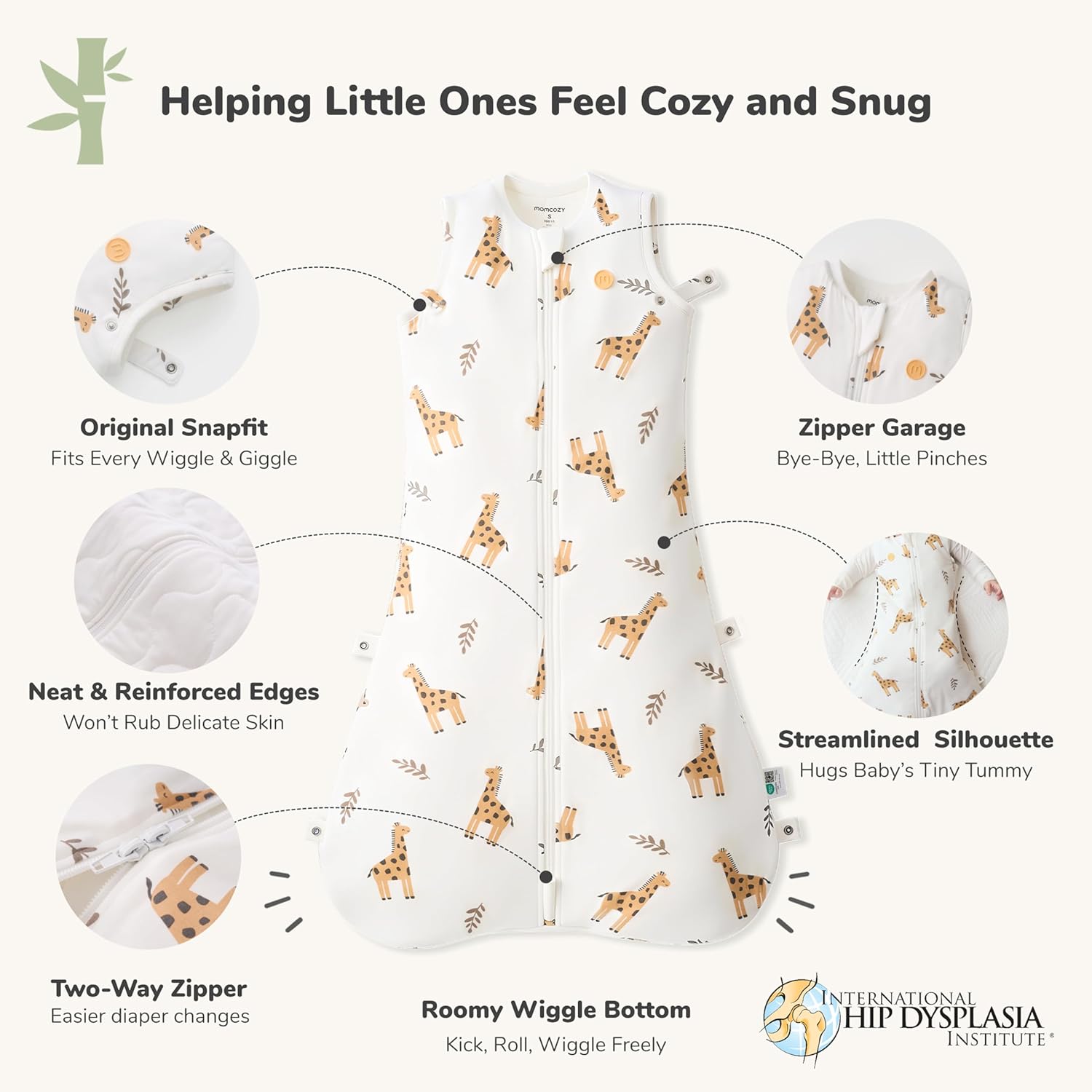 momcozy sleep sack for baby 6–12 months, 1.5 tog baby wearable blanket with supportive plush filling, two-way zipper for easy diaper changes, snap-fit design for growing babies, medium, giraffe giraffe medium (6-12 months)