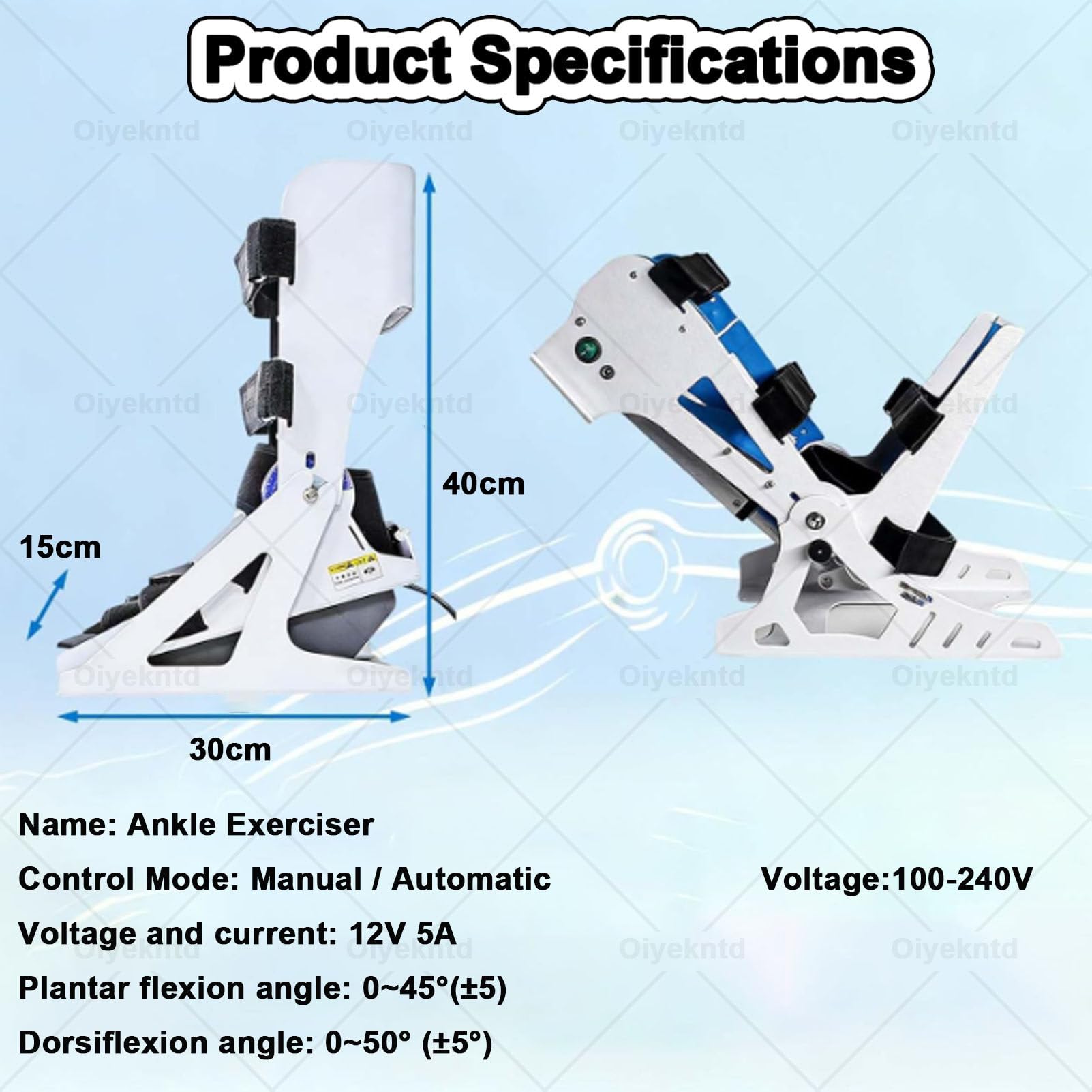 Entrenador eléctrico de Tobillo, Equipo de rehabilitación de pies con Control Remoto, Entrenamiento bidireccional de flexión Plantar (45°) + dorsiflexión (50°)