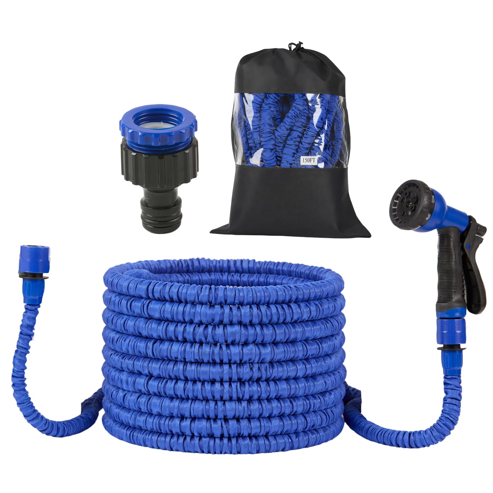 EVERGOODS Garden Hose Pipe 150FT, 30m 3X Flexible Expanding Water Hose with 3/4" & 1/2" Brass Fittings, Heavy Duty 800D Anti-Leak Latex Core, 8-Function Spray Nozzle, Lightweight