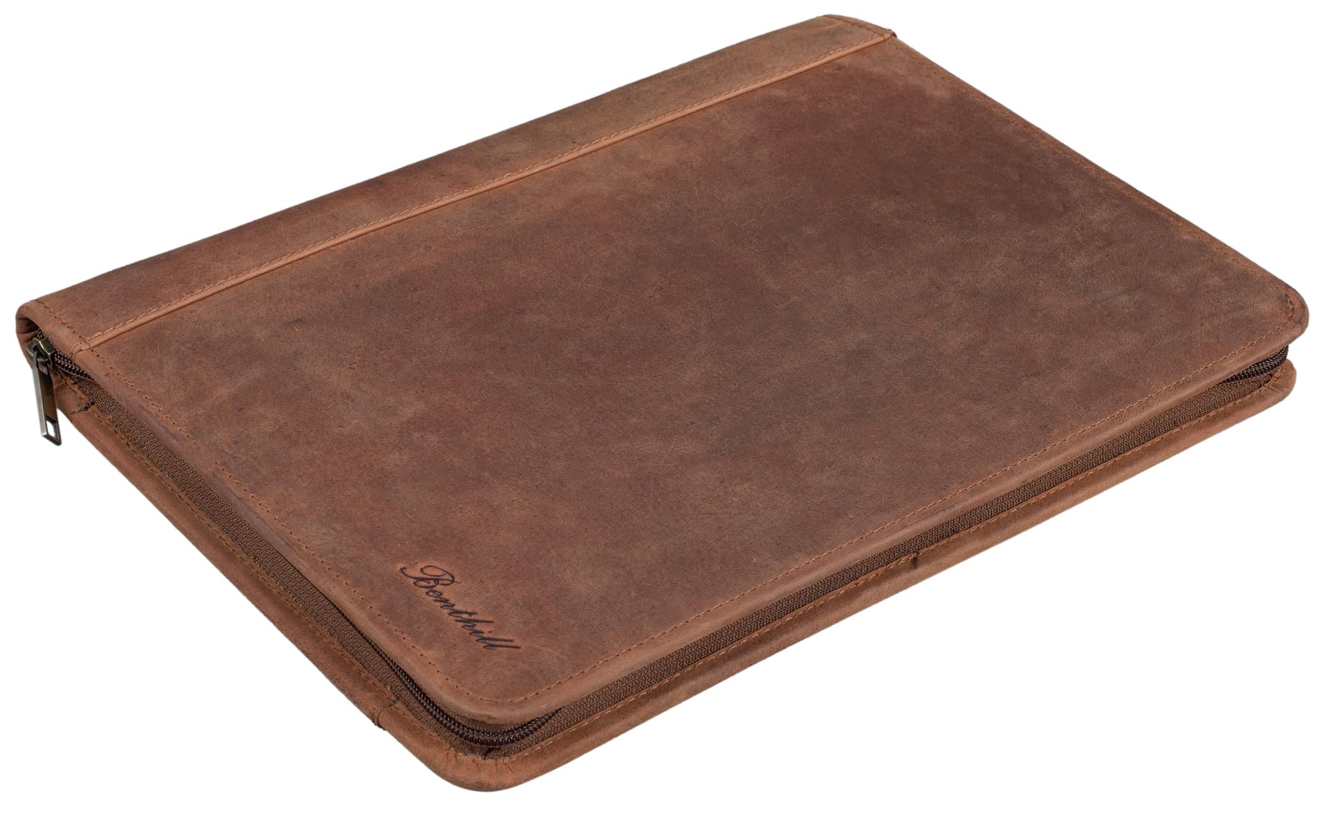 Benthill A4 Leder-Mappe Arbeitsmappe - Konferenzmappe aus echtem Leder - Große Reißverschluss Schreibmappe - Dokumentenmappe aus Büffelleder, Farbe:Brown - Tan (H)