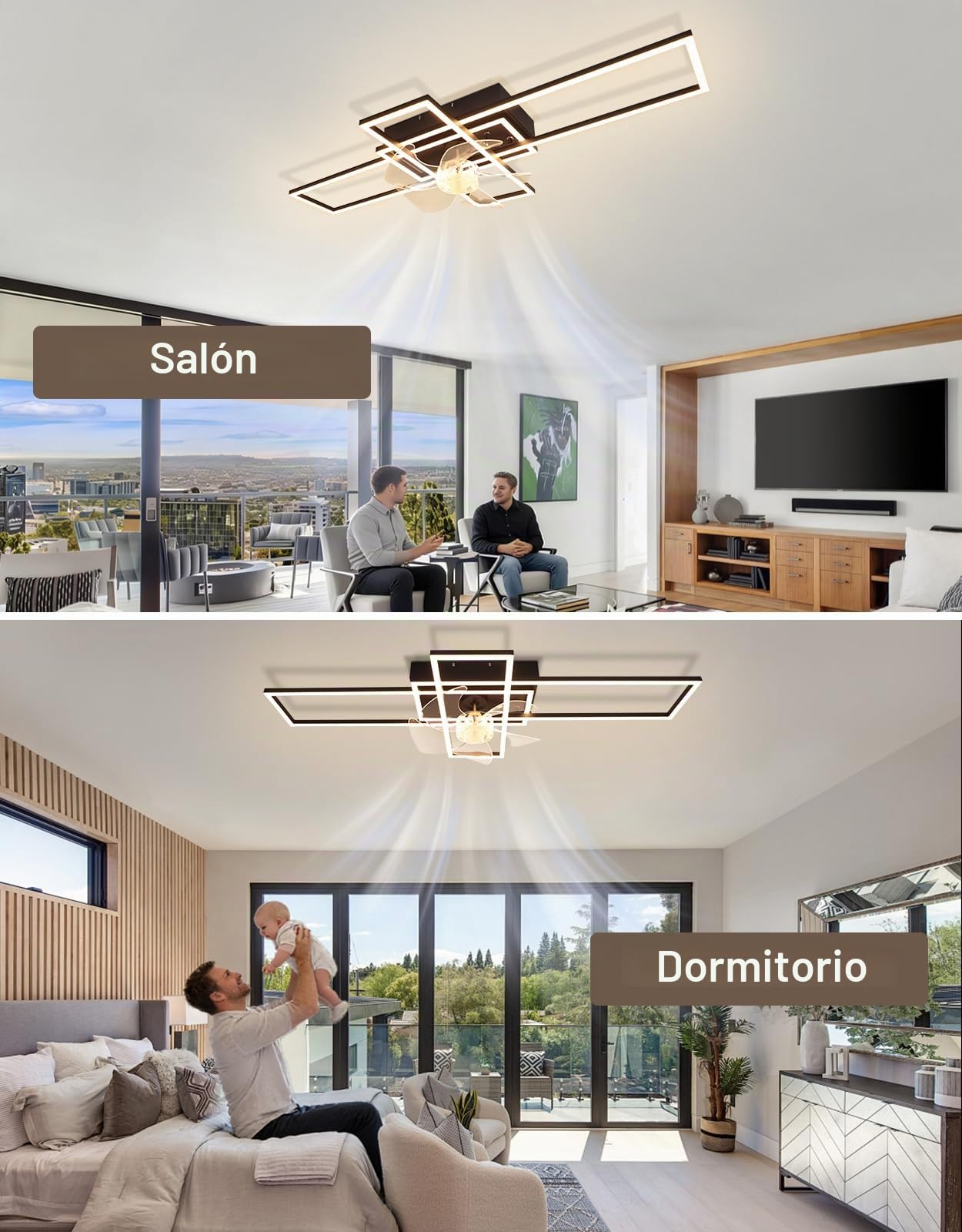 Homefire Lámpara de techo moderna con ventilador de 94cm - Ventilador de | techo con luz, 6 velocidades, LED, regulable, con mando a distancia y temporizador para salón, comedor y dormitorio