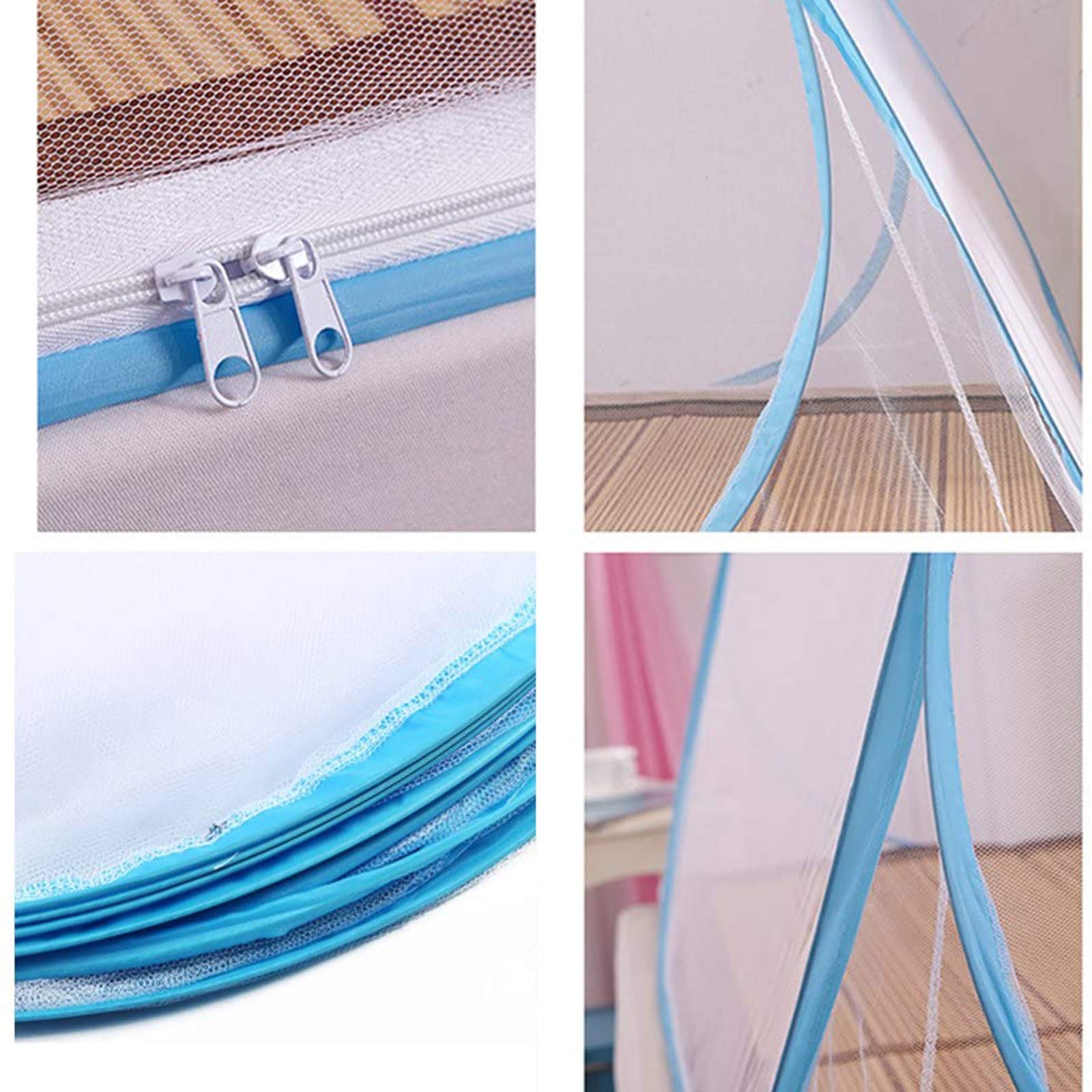 Mosquitera Plegable para Cama con Doble Puerta, fácil de Instalar, con Parte Inferior antipicaduras de Mosquitos, para Cama, Camping, Viajes, hogar, una Sola Puerta, 200 x 200 x 160 cm