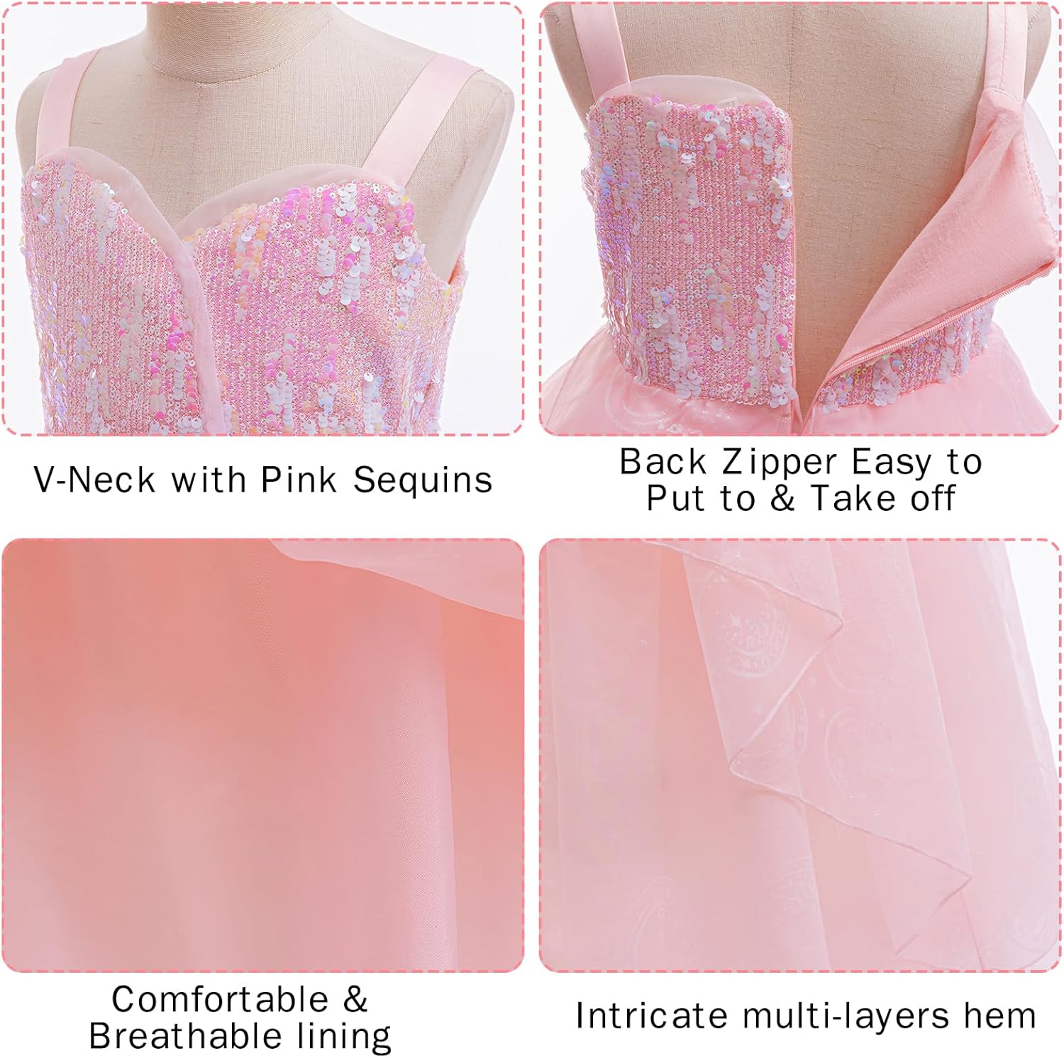 keaiyouhuo Kids Pink Witch Costume for Girls Pink Princess Sequins Tulle Dress Halloween Cosplay Outfits with Crown and Wand - Image 5