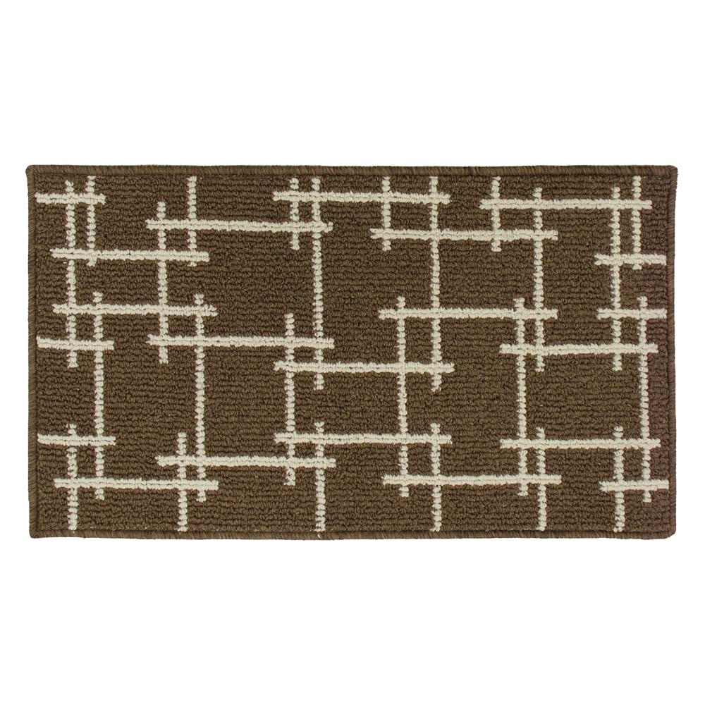 JVL Vector Brown Doormat - 40 x 70cm - Machine Washable - Indoor Use - Latex Backing