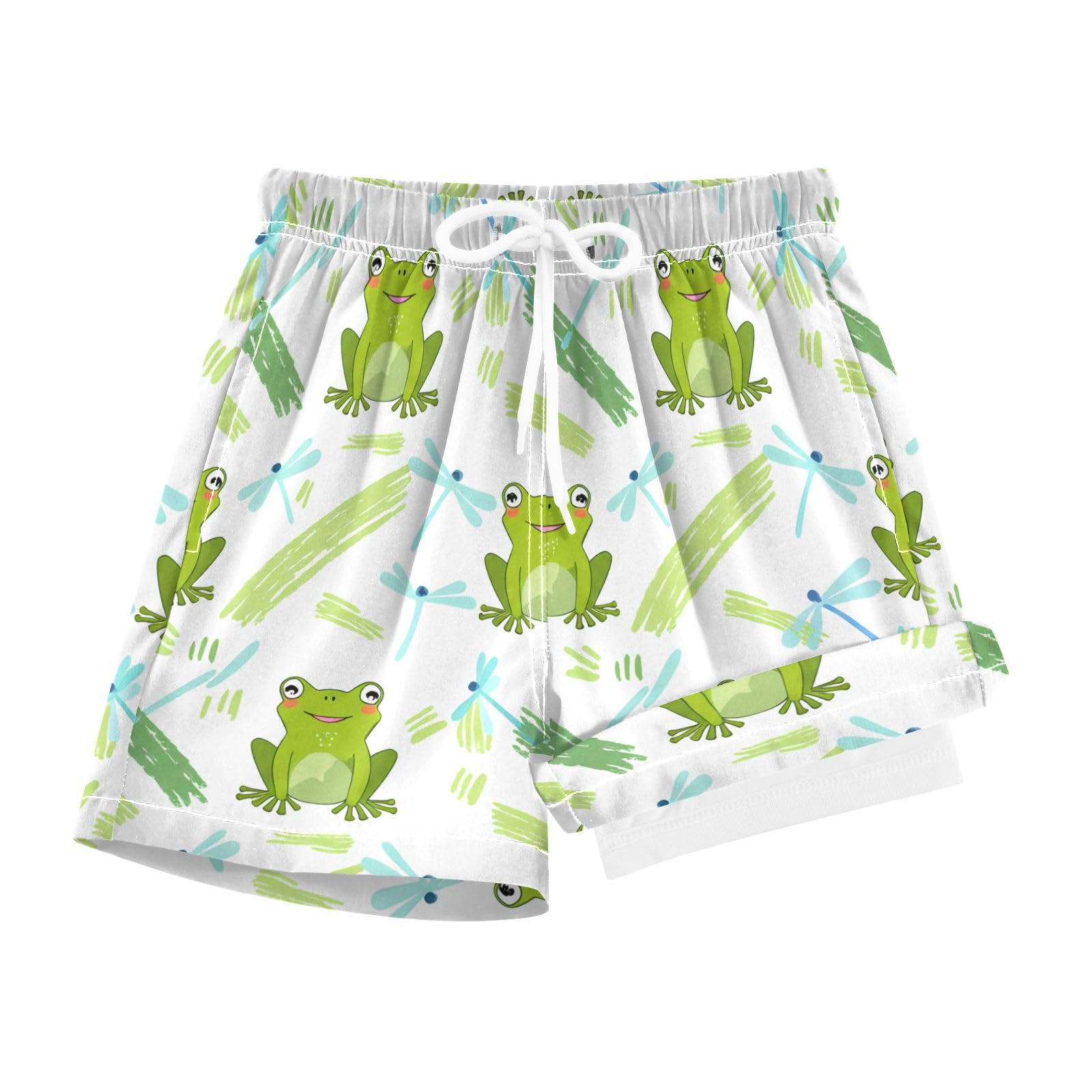 YANENDIE Boy Swim Trunks with Compression Liner Cute Green Frogs Boys Swim Shorts Quick Dry Beach Shorts