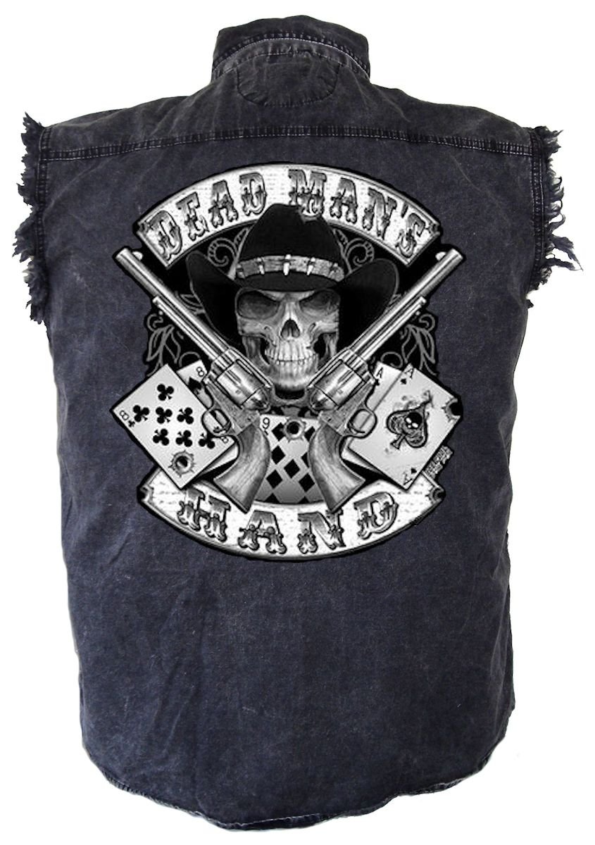 Men's Aces and Eights Denim Twill Sleeveless Biker Shirt