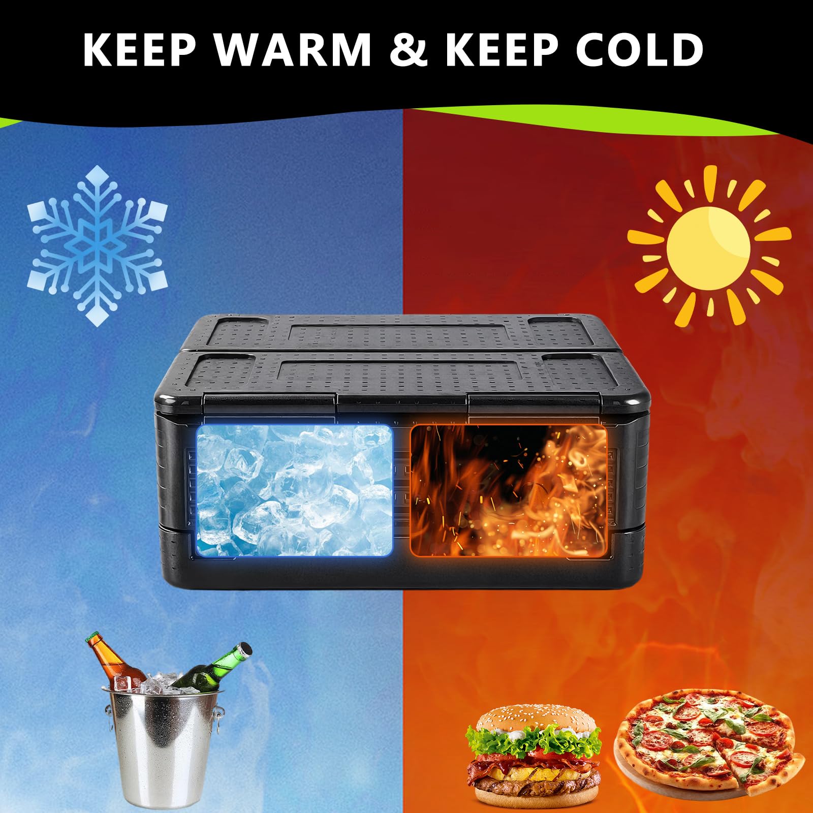 Caja de poliestireno plegable grande, caja térmica de poliestireno con tapa integrada, nevera multifuncional para camping, pícnics, transporte de alimentos