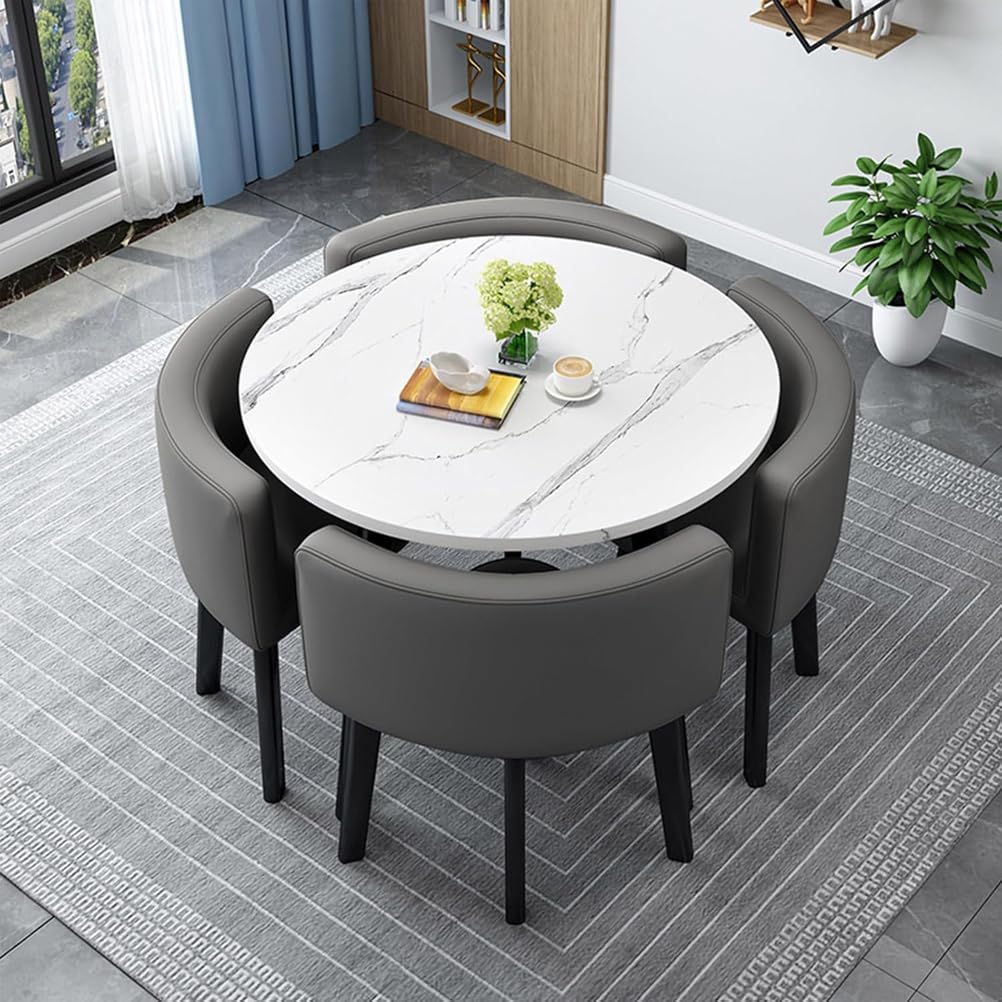 AYCDL Modern Dining Table Set with 4 Durable Chairs Compact Round/Square Kitchen Furniture Ideal for Home Conference and Meeting Rooms 90cm Size Stylish Rec,12-80cm